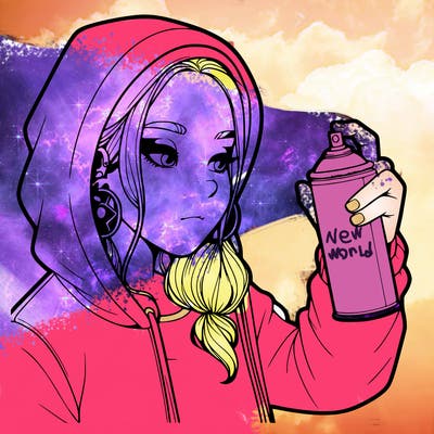 a realistic girl, spray painting