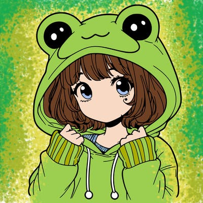 a cute teenage girl wearing a frog hoodie
