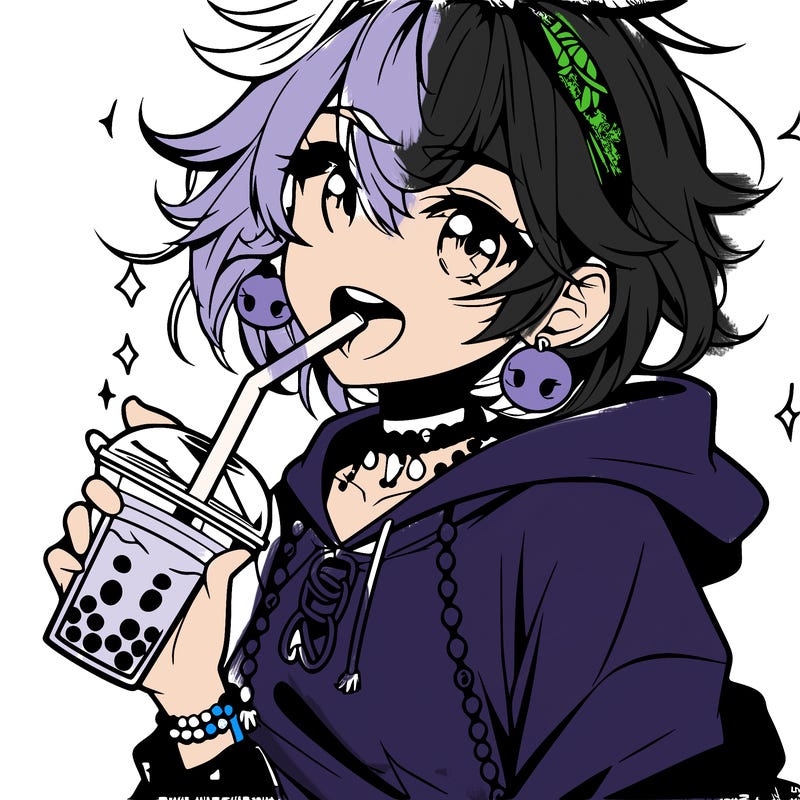 hot baddie anime girl drinking boba and biting the straw