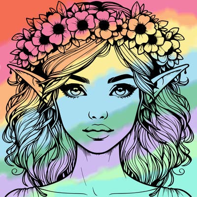 realistic female elf with flower crown