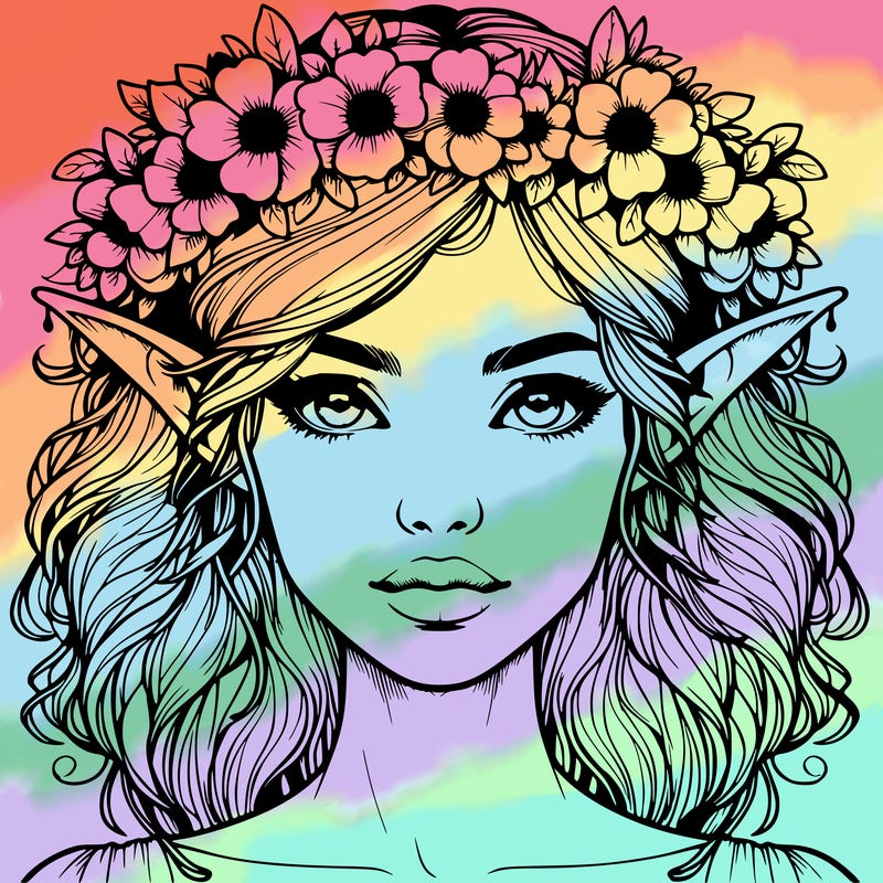 realistic female elf with flower crown