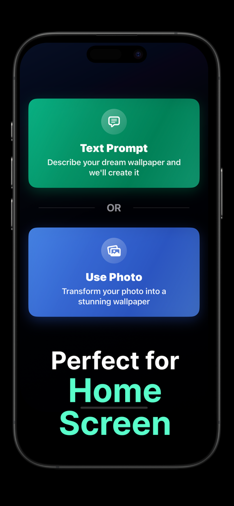 Interfaz que muestra indicaciones de texto y opciones de carga de fotos para fondos de pantalla de pantalla de inicio