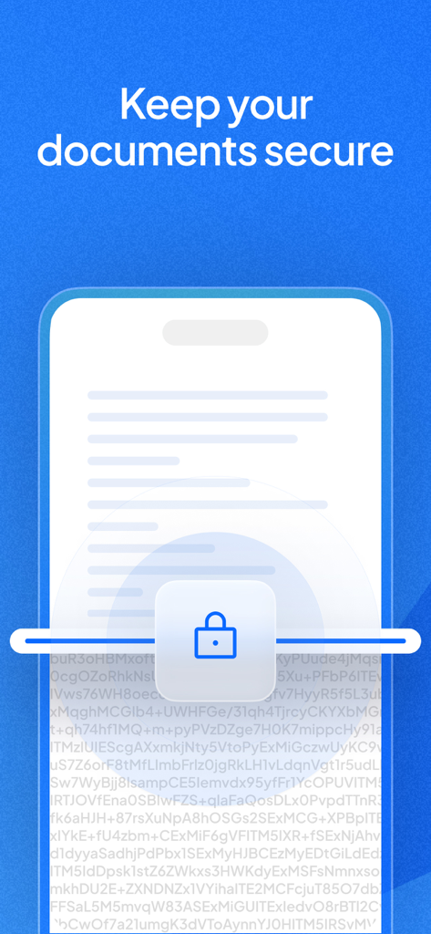 ドキュメントがモバイルデバイス上でロックアイコンで保護されているイラスト。データ暗号化を表しています。