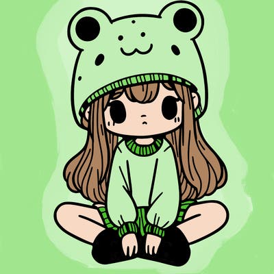 a girl wearing a frog hat and some frog socks