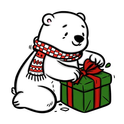 polar bear wrapping a present