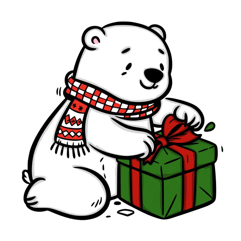 polar bear wrapping a present