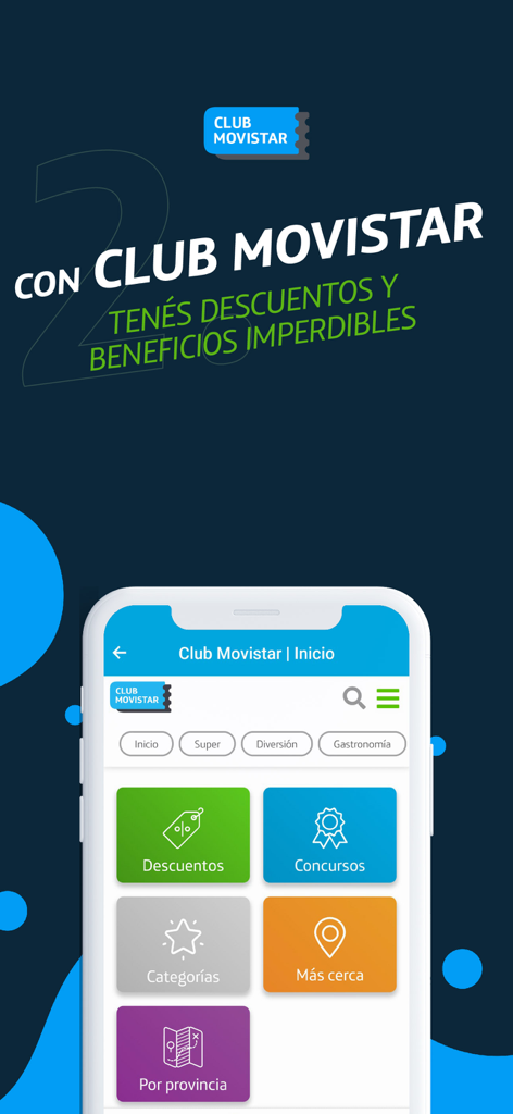 Interface do Club Movistar mostrando descontos e recompensas no aplicativo Mi Movistar