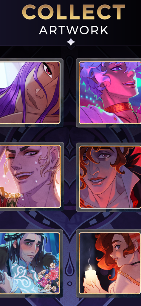 The Arcana: A Mystic Romance - A selection of character portraits from The Arcana visual novel showcasing collectible artwork