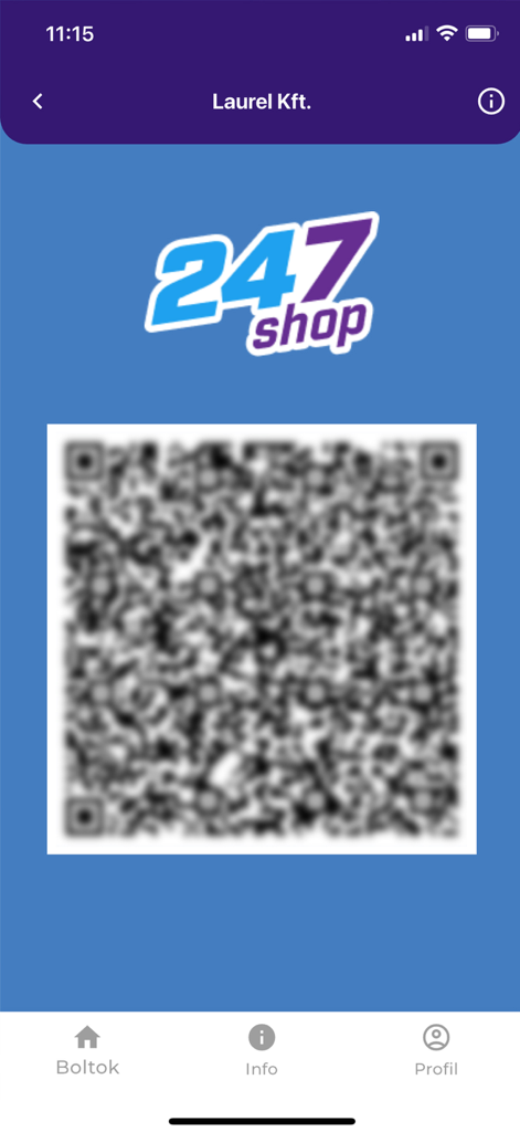 Un código QR mostrado en la aplicación móvil 247 Shop utilizado para la entrada e identificación automatizada en la tienda.