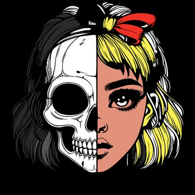 realistic girl with half skull mask