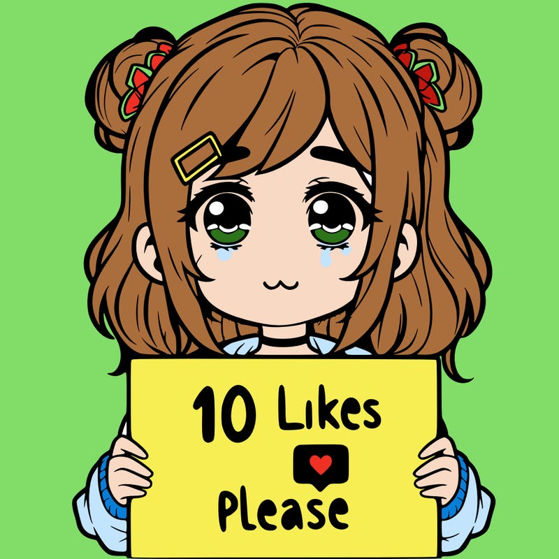 a girl with a sign saying 10 likes please
