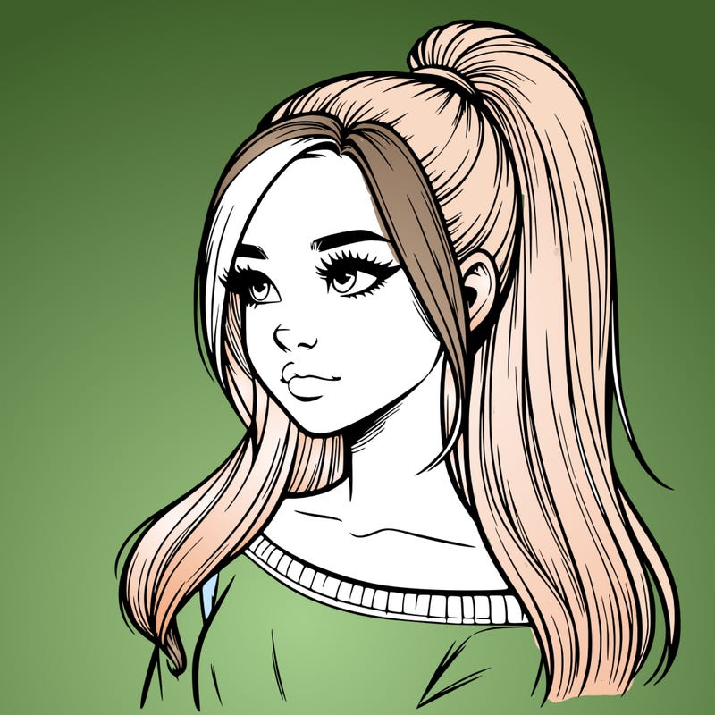 realistic girl with a high ponytail
