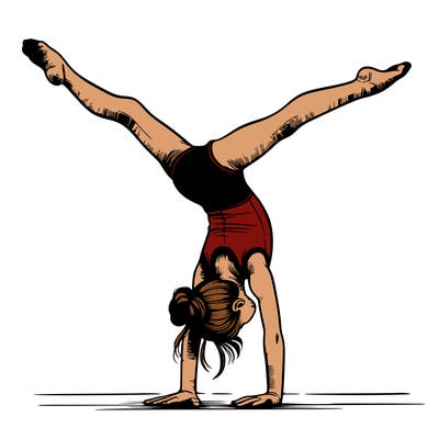 realistic gymnastic hand stand girl in four splits