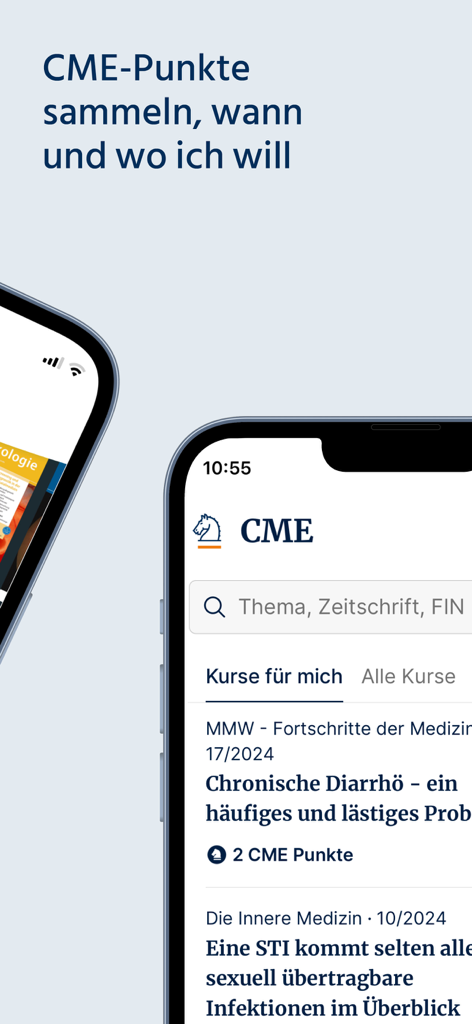 CME Springer Medizin mobile app interface displaying medical education courses for physicians