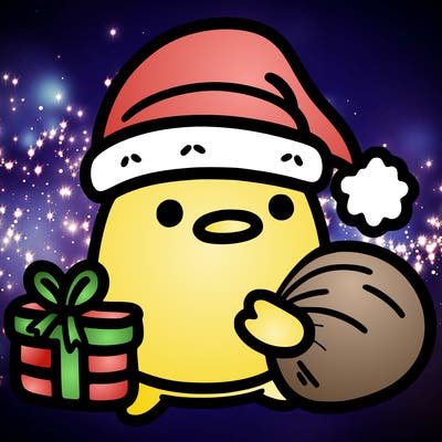 gudetama with santa hat holding a bag of presents