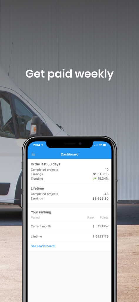 GoShare Driver: Earn Money - GoShare Driver app dashboard showing earnings and project statistics for delivery professionals