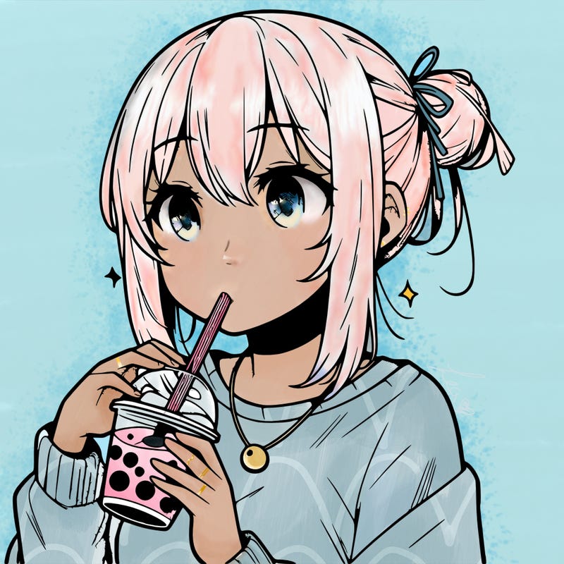 manga character drinking boba