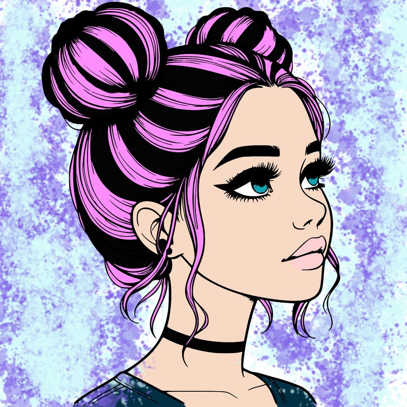 realistic girl with buns on the top of her head