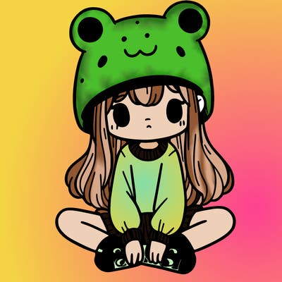 a girl wearing a frog hat and some frog socks