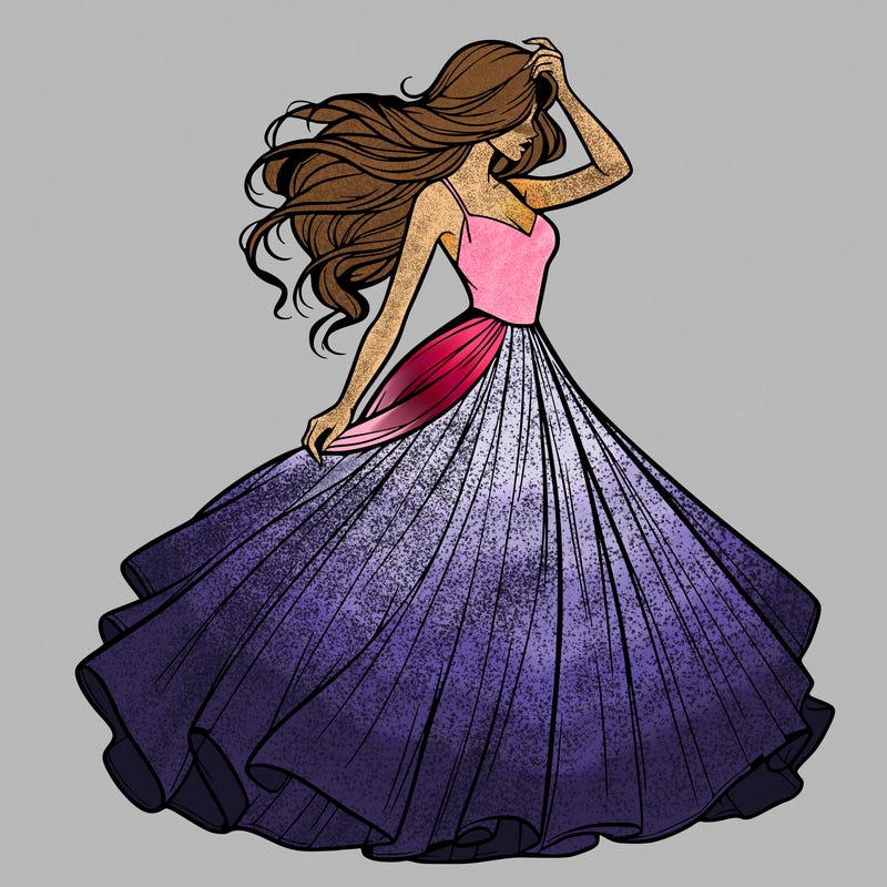 realistic woman with dress flowing in the wind