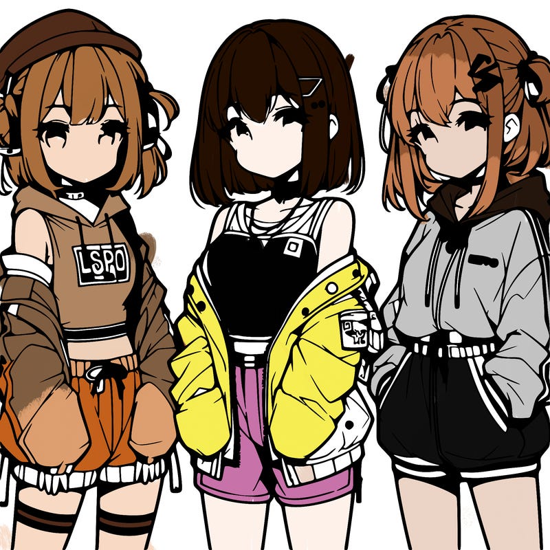 anime girls in streetwear outfits
