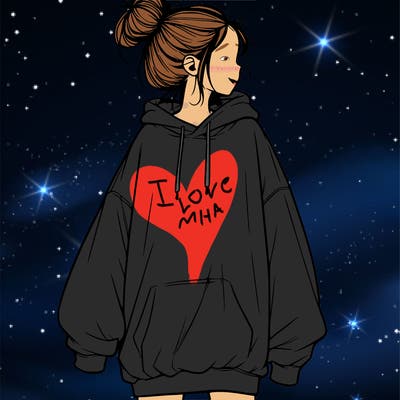 realistic girl with a oversized sweatshirt on and a bun
