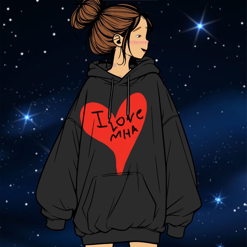 realistic girl with a oversized sweatshirt on and a bun