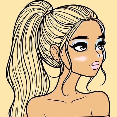 a beautiful and realistic girl with a high pony tail