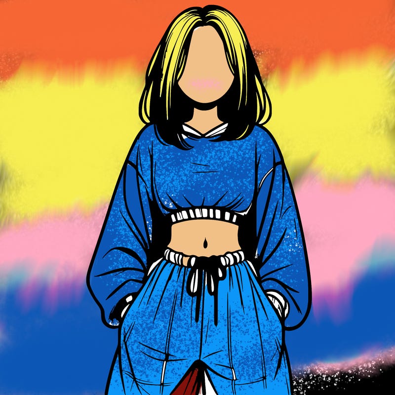 realistic girl faceless with baggy pants and a crop top