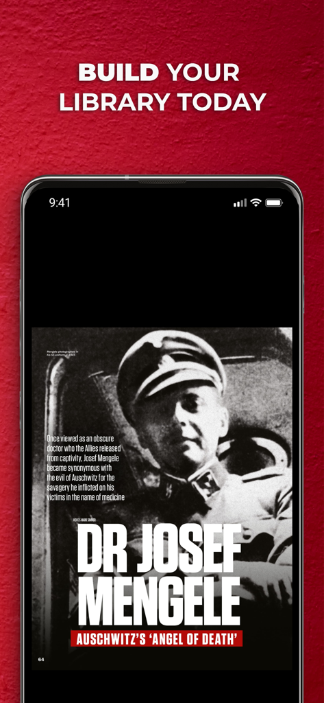 History of War Magazine app showing an article about Josef Mengele