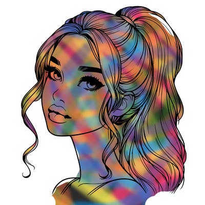 realistic girl with a ponytail on her hair and lips