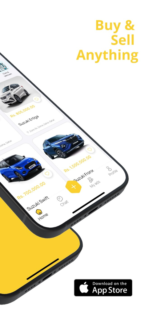 Lynk mobile app interface showing local vehicle listings for sale
