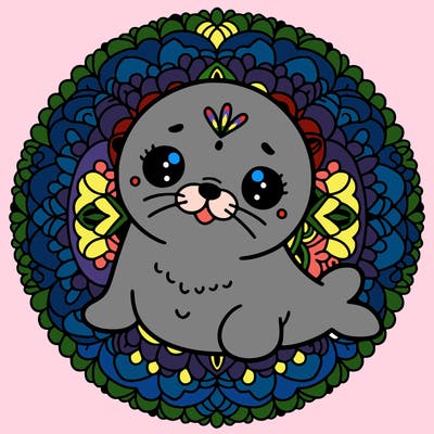 a cute baby seal mandala