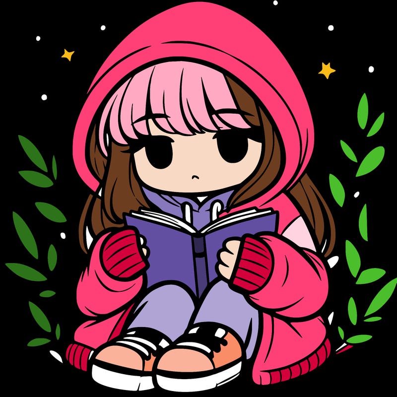 girl in oversized hoodie reading a book