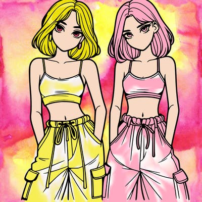 two girls with crop top with baggy pants