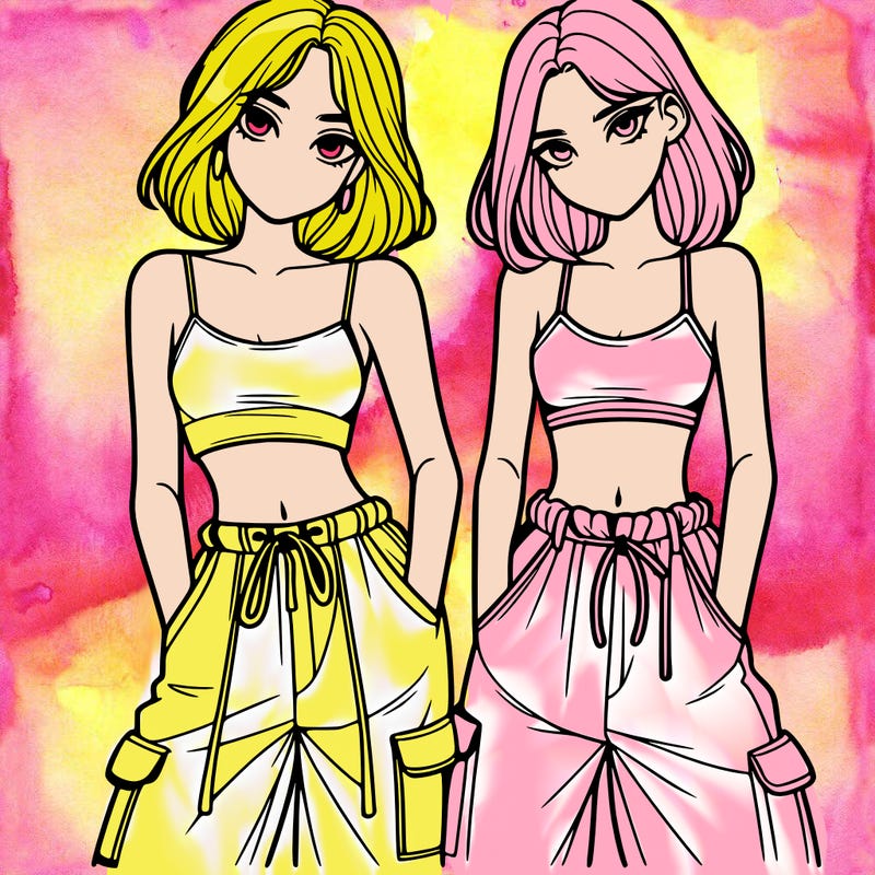 two girls with crop top with baggy pants