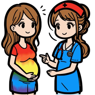 pregnant woman and midwife talking
