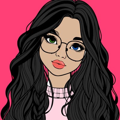 girl with long hair and freckles and glasses realistic