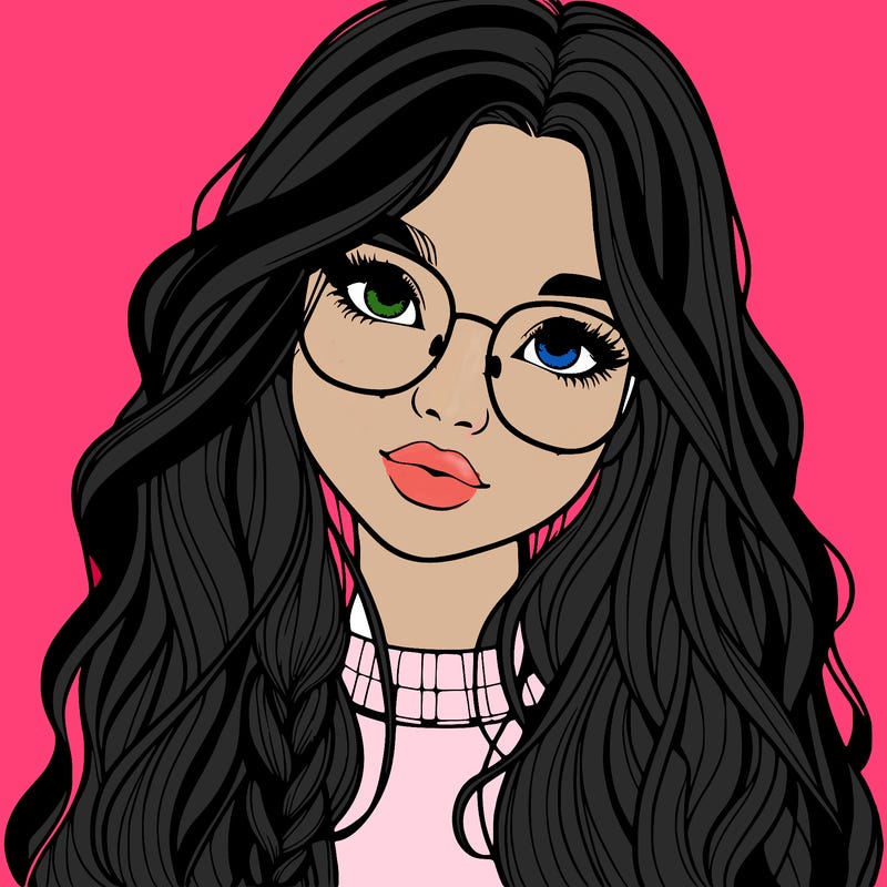 girl with long hair and freckles and glasses realistic