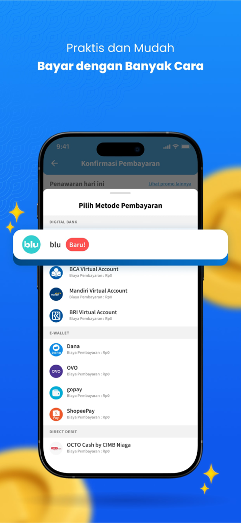 FUNDtastic - Una pantalla móvil que muestra varias opciones de pago de bancos digitales y billeteras electrónicas para invertir en la aplicación FUNDtastic