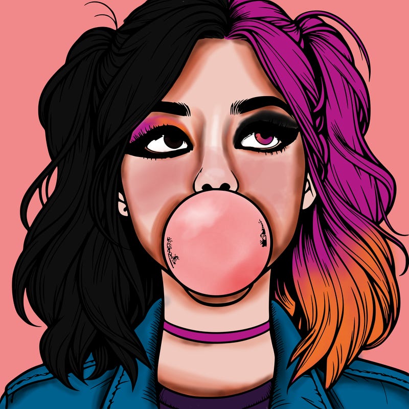 realististic girl blowing bubble -gum