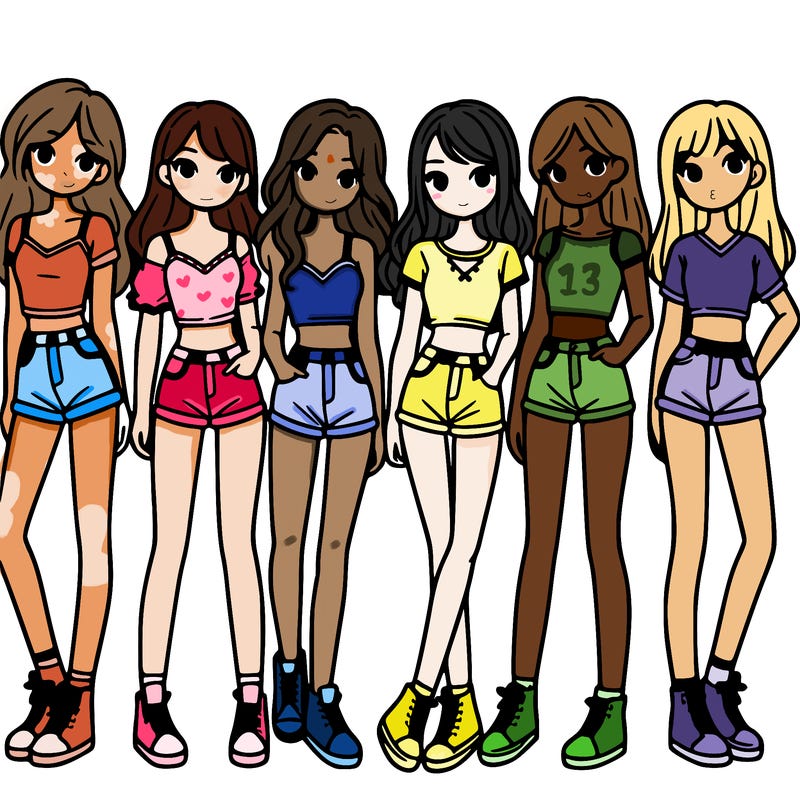 a group of girls wearing crop tops and shorts