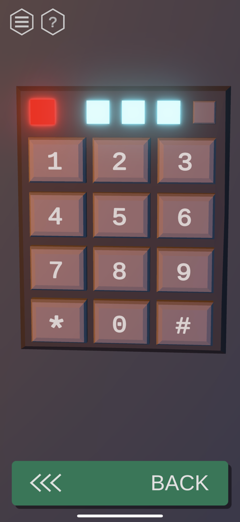 Un puzzle à clavier numérique avec des indicateurs lumineux colorés de 50 Tiny Room Escape