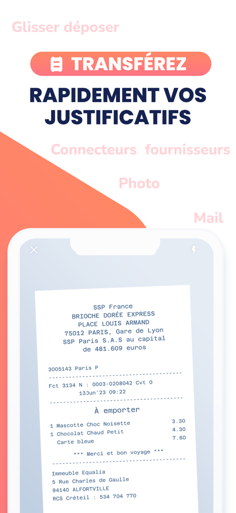 Mobiler Bildschirm, der das Scannen eines Geschäftsbelegs in der Tiime Buchhaltungs-App zeigt