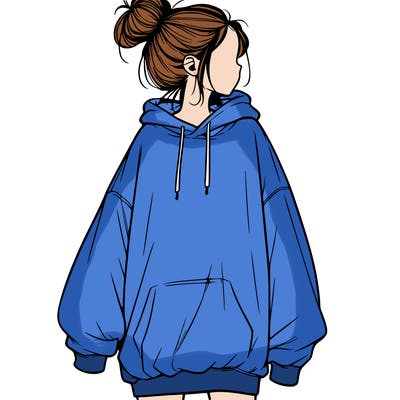 realistic girl with a oversized sweatshirt on and a bun