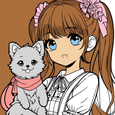 anime girl and her beautiful little dog