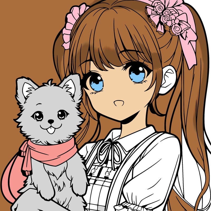 anime girl and her beautiful little dog