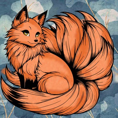 realistic detailed 9 tailed anime fox