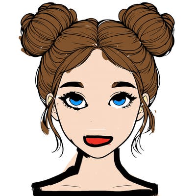 realistic girl with two buns on top of her head