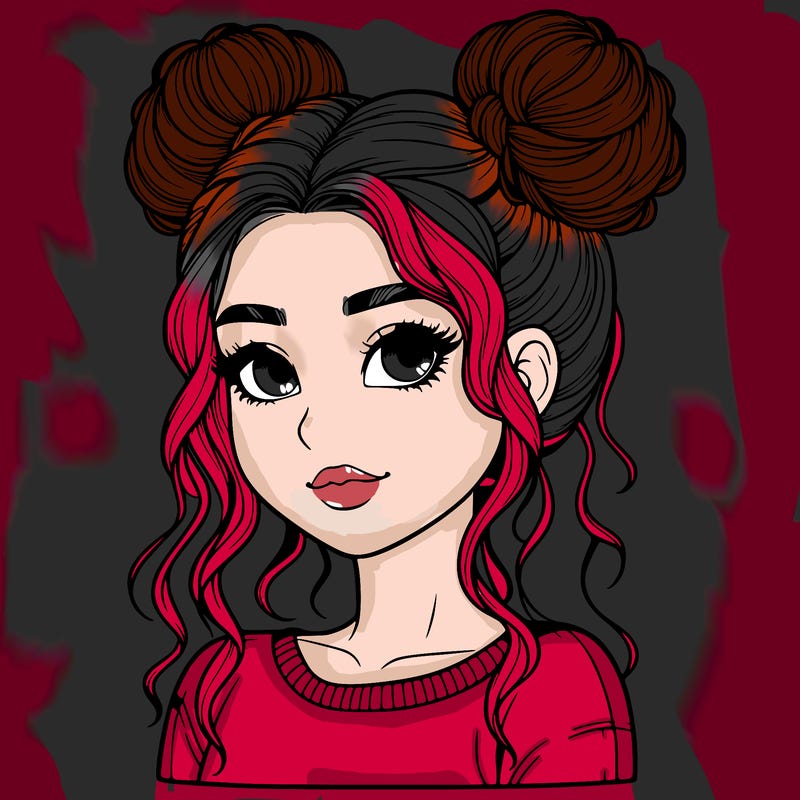 realistic girl with two buns in her hair
